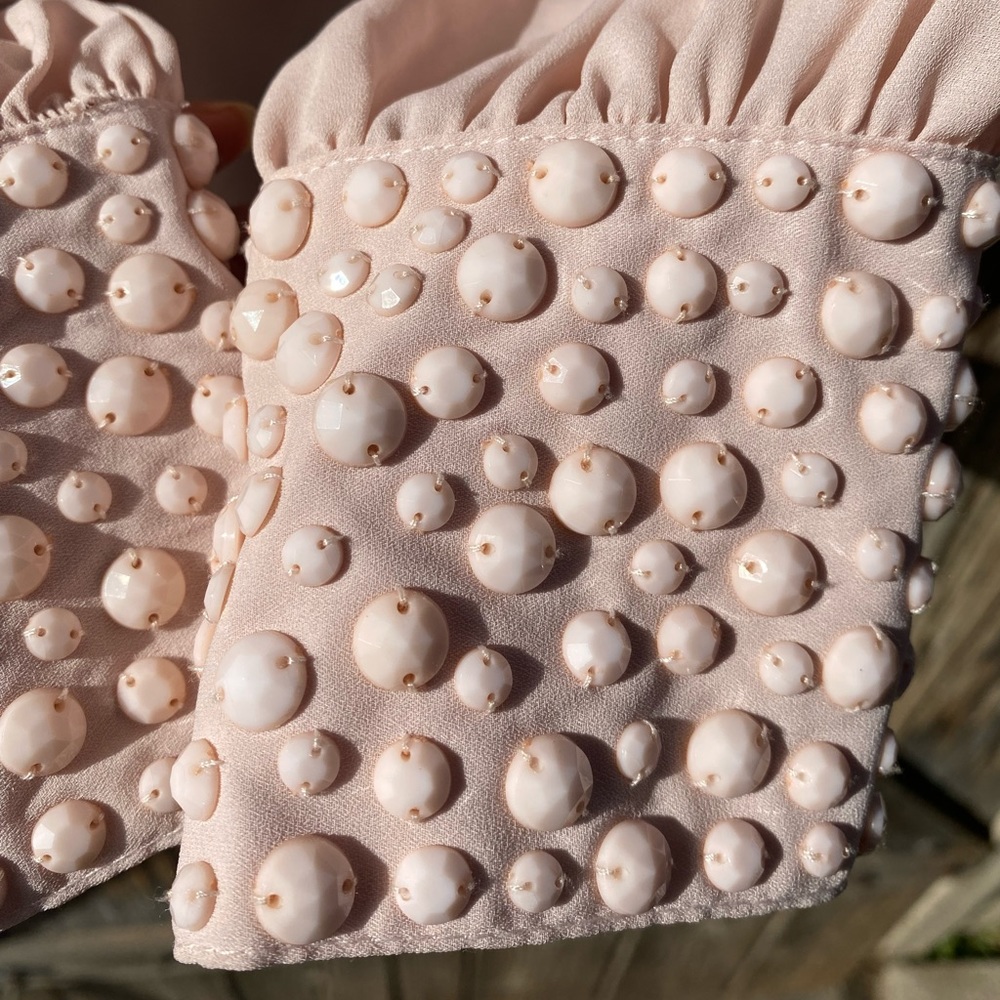 Alythea V-Neck Gathered Knot Jeweled Cuff Top - Picture 8 of 10
